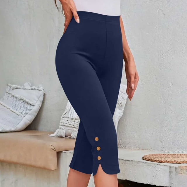 Miqool Women's Summer High Waisted Solid Color Capris Matching Slim Fitting Yoga Gym Pants Leggings