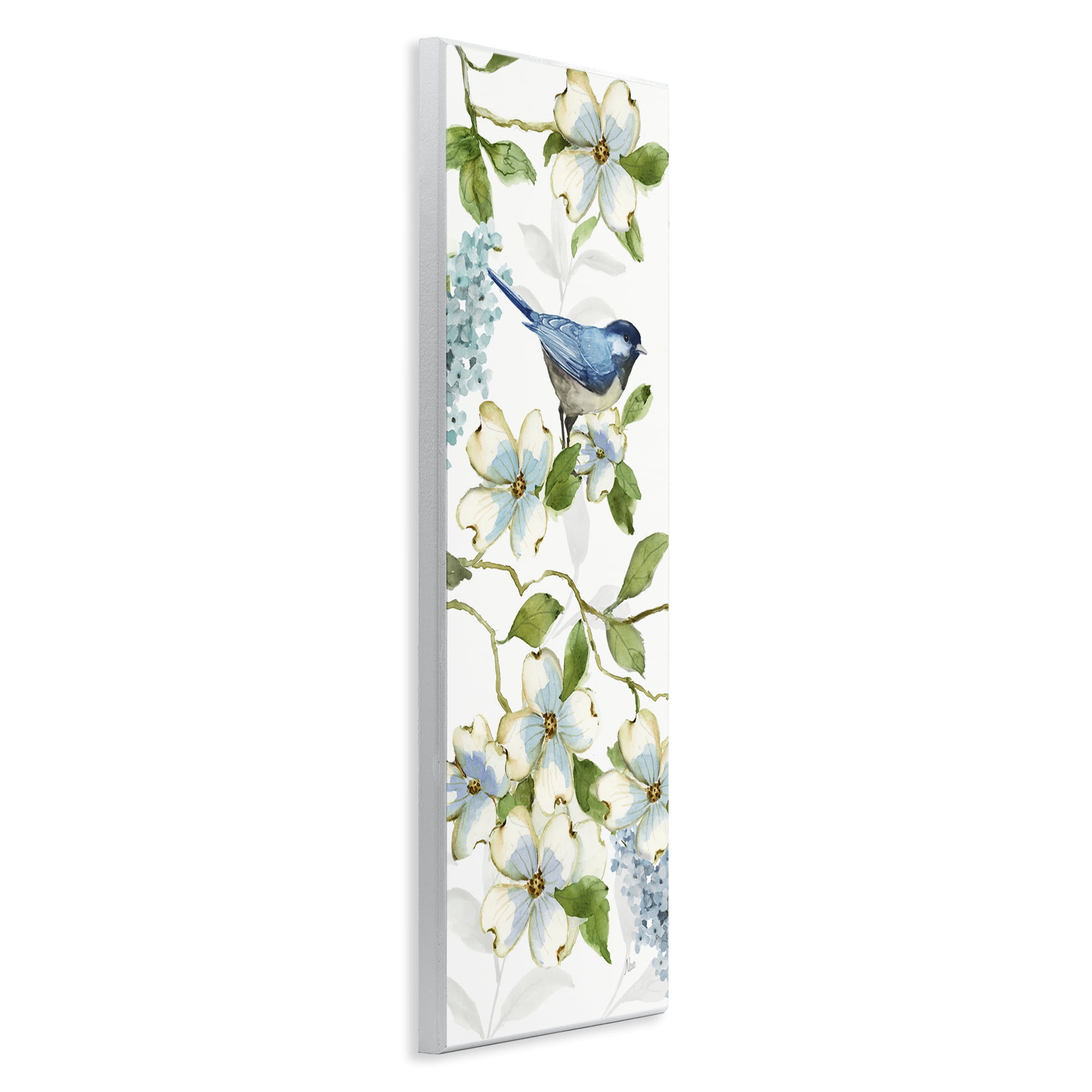 Stupell Industries Bird Perched on Dogwood Plants & Flowers Painting Unframed Art Print Wall Art, 7 x 17