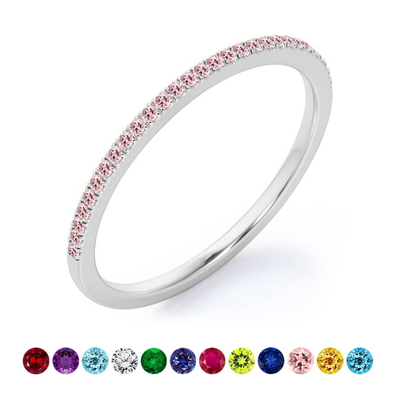 JeenMata Pave Accented - 0.25 Carat Round Cut -October Birthstone- Classic Wedding Band - 18K White Gold Plating for Women