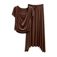 thumbnail image 2 of Pisexur Pyjama pour Femmes Ensemble, Pyjamas pour Femmes, Mode Femme Décontractée Jupe à Manches Courtes Ample et Ajustée Ensemble Décontracté Deux Pièces Café, 2TG, 2 of 3