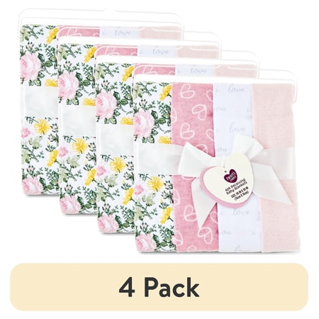(4 pack) Parent's Choice 4-Piece Cotton Flannel Baby Blankets, 30"x30", Pink