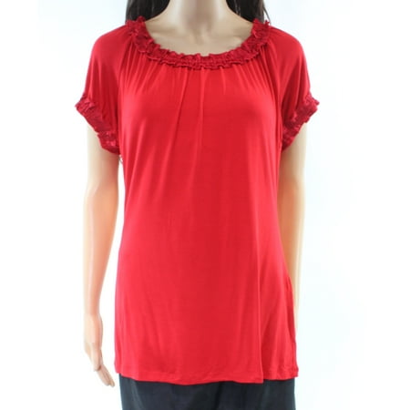 Ruched Scoop Neck Top - INC Womens Red Ruched Short Sleeve Scoop Neck Top Size: XL