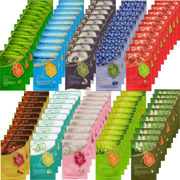 Entel Juego combinado de 100 piezas de mascarilla facial de esencia coreana premium (10 tipos x 10 piezas) Mascarilla facial para el cuidado de la piel para hombres y mujeres.