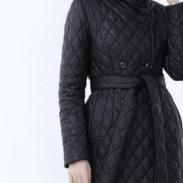skpabo Winter Coats for Women Long Quilted Coat Maxi Length Warm Padded  Jackets Water Resistant Puffer Jacket Outdoor Thick Fleece Hooded Outerwear  with Belted 