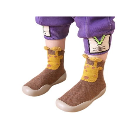 

Ymiytan Baby Socks Anti-Slip Floor Slippers Rubber Sole Sock Shoes House Home Shoe Cute First Walking Slipper Brown 6C