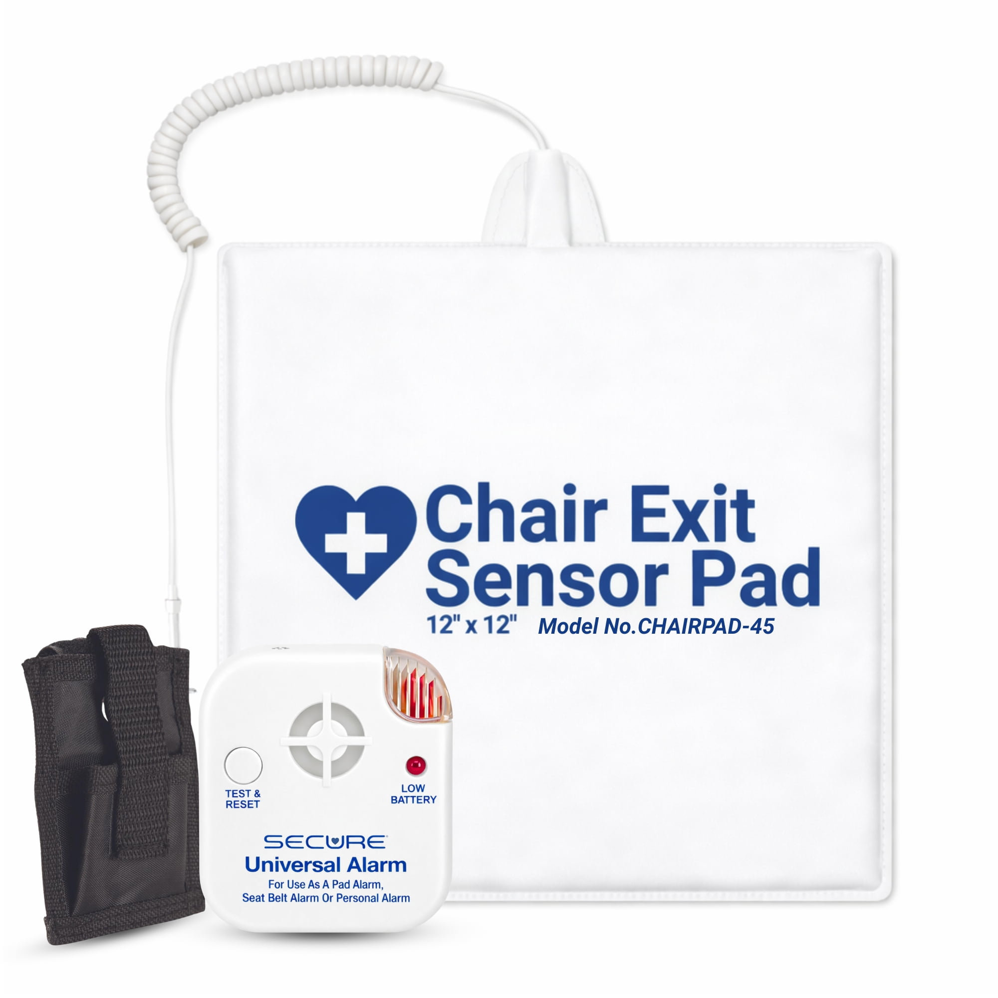 Secure Safety Solutions Chair Alarm for Seniors - 12" x 12" Sensor Pad, 80 dB Caregiver Alert Monitor - Fall Prevention for Elderly Dementia Patients - Reliable & Smart Complement to Bed Alarms