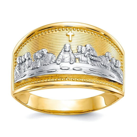 10k Yellow Gold Polished and Rhodium Ladies Last Supper Ring Size 6.00 Ring for Women - 2.0 Grams