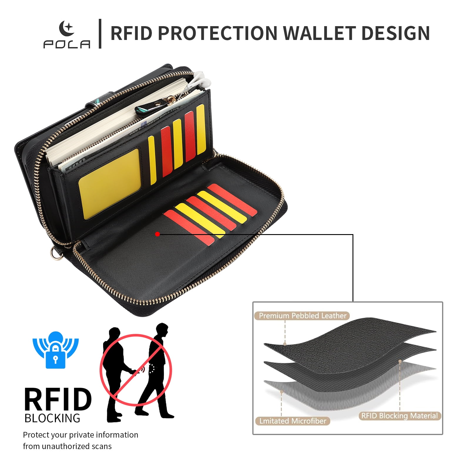 TECH CIRCLE 2-in-1 Wallet Case for iPhone 16 (6.1", 2024), Detachable Magnetic Back Cover, Flip Flower Phone Case with 15 Card Slots, Zipper Pocket, Crossbody Strap, Wrist Strap, Black