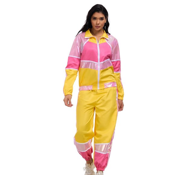 Women's Hip Hop Halloween Costume, Street Dance Outfit And Carnival Party Jumpsuit, Blue Short Sleeve Tracksuit For Casual Wear