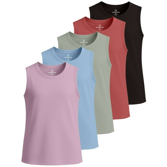 Real Essentials 5 Pack: Girls Breeze Tech Tank Tops – Moisture-Wicking Sports, Dance & Athletic Workout Sleeveless Shirts