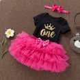 thumbnail image 3 of AURIGATE Toddler Baby Girl Skirt Newborn Infant Baby Girls Letter Crown Birthday Romper+Tutu Skirt+Hairband Sets, 3 of 5