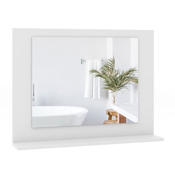 SUGIFT Rectangle Bathroom Wall Mirror with Shelf, 23.5 x 17.5 Inch Wood Frame Vanity Mirror for Bathroom Bedroom Entryway Wall Decor, White