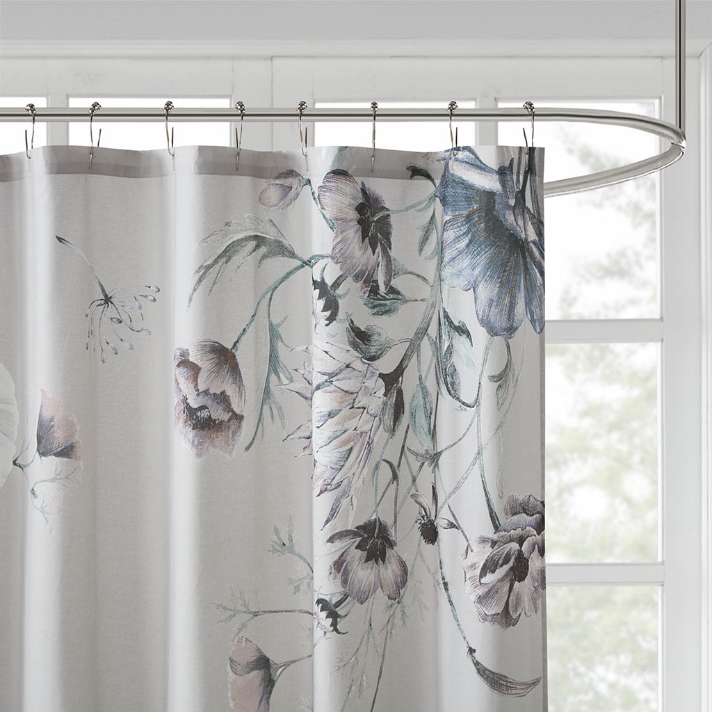 MAYEERTY Printed Cotton Shower Curtain, 72" x 72", Machine-Washable, Blue