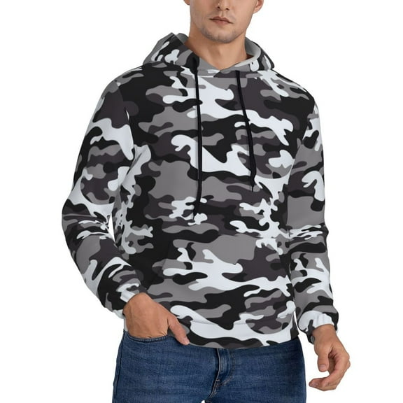 Hoodies for Men - Black Grey White Camouflage Long Sleeve Comfrt Men'S Fashion Hoodies & Sweatshirts, Sweatshirts for Men Hoodies Pullover Clothing Clothes with Pouch