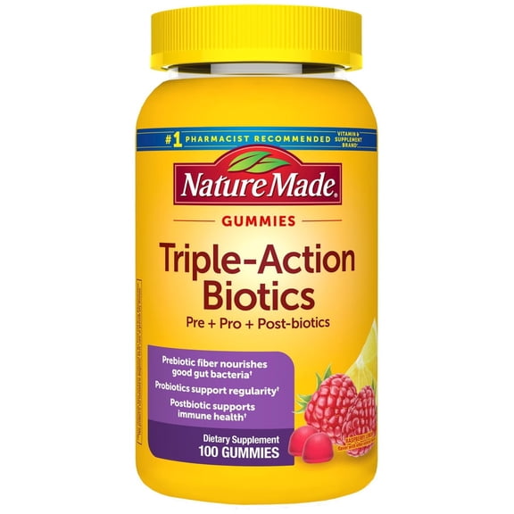 Nature Made Triple Action Biotic Gummy, Pre Pro Post-Biotics, 100 Gummies