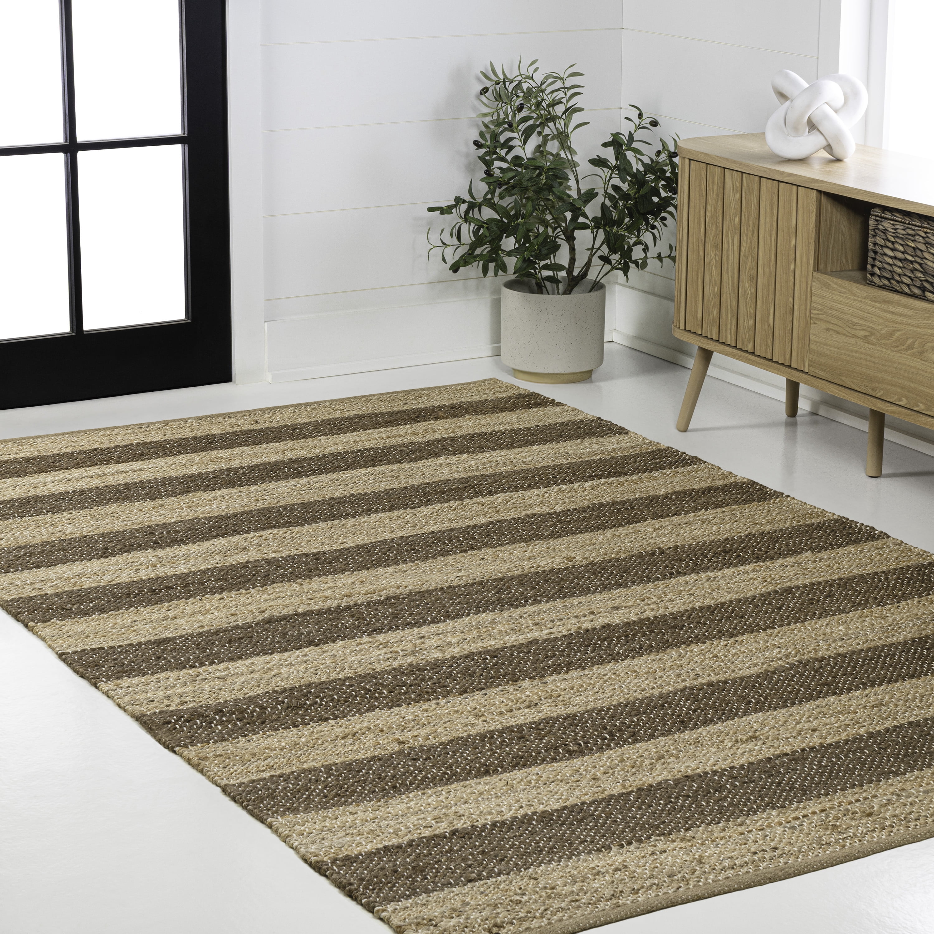 JONATHAN Y NATURAL FIBER 4 x 6 Area Rug, Jayden Rustic Farmhouse Woven Jute Stripe - Natural/Brown, NRF202A-4