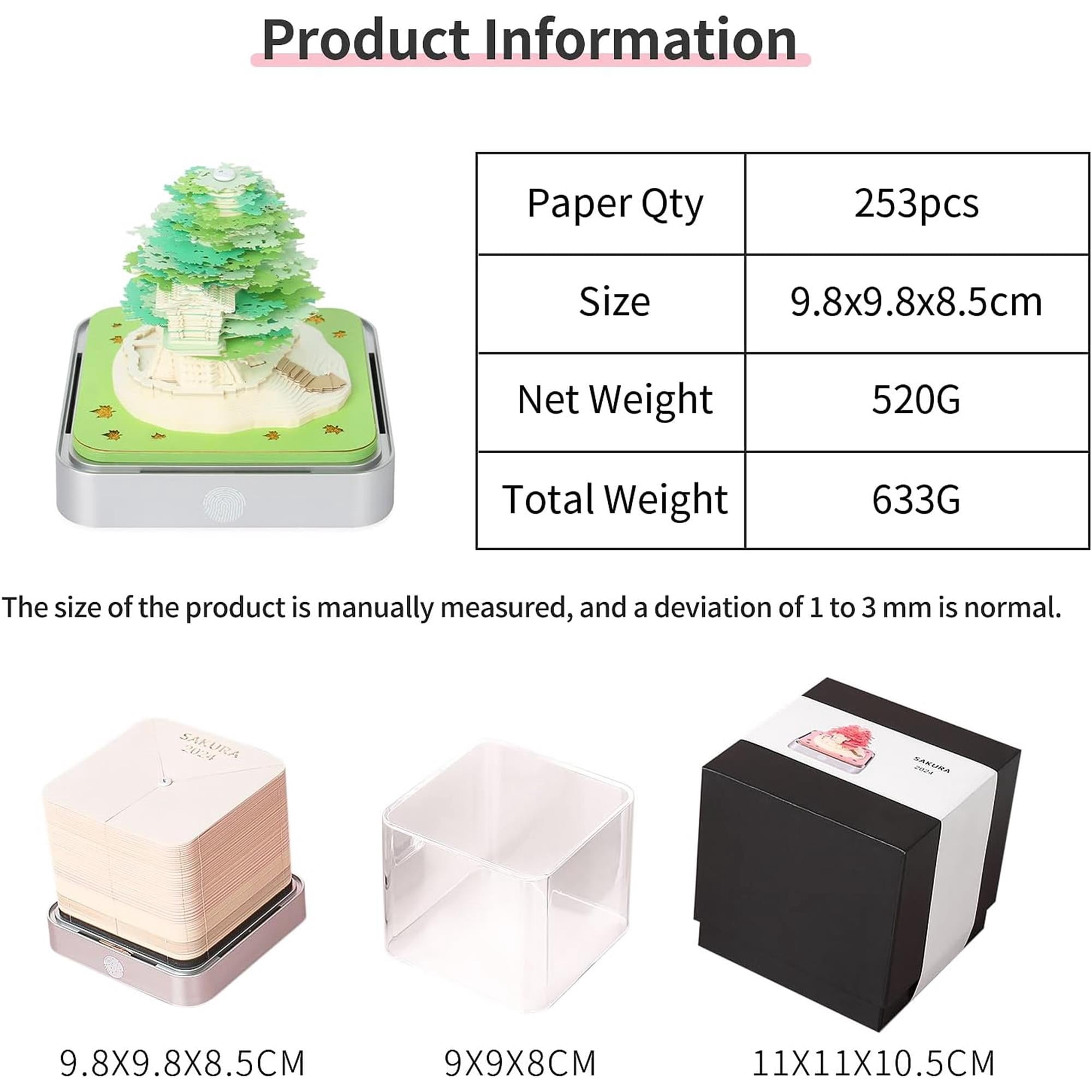 SQDWYGG 3D Memo Pads Paper, Creative Time Piece 2025 Notepad Artopad Carving Gift Desktop Decoration, Artist DIY Notes With LED Lights Craft,Green Tree,3.85" x 3.85"x 3.34"
