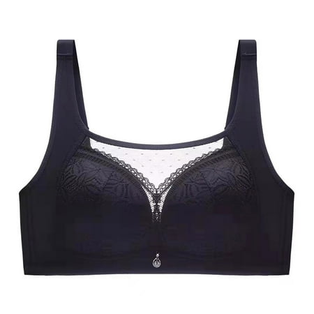 Yyeselk Full Coverage Bras for Women Mesh No Underwire Bra Push Up Wireless T-Shirt Bra Comfortable Sleep Bras Everyday Bra Black 40