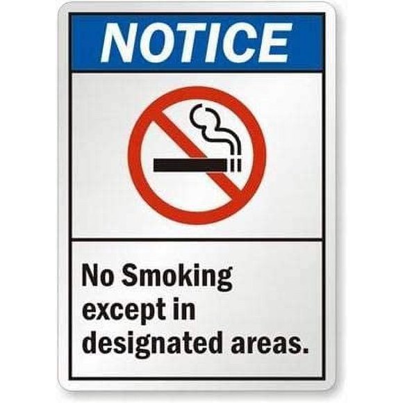 Garage Decor Sign Notice: No Smoking Except in Designated Areas Safety Sign Caution Warning Sign Tin Metal Decor Sign 8x12