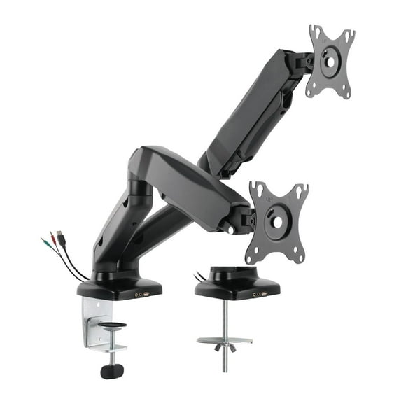 Rocelco Premium Height Adjustable Double Monitor Arm - Pneumatic Motion Assist Desk Mount - Fits 13" - 27" LCD-LED Dual Screens up to 14.3 lbs - Universal VESA Computer Stand
