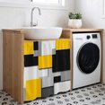 thumbnail image 3 of Yellow Grey Black Geometric Cabinet Curtain 35"Wx35"L, Dustproof Under Sink Skirt with Self Adhesive Tape, Modern Abstract Art Cabinet Curtain Cover for Kitchen Sink, Bathroom Vanity, Laundry Room, 3 of 9