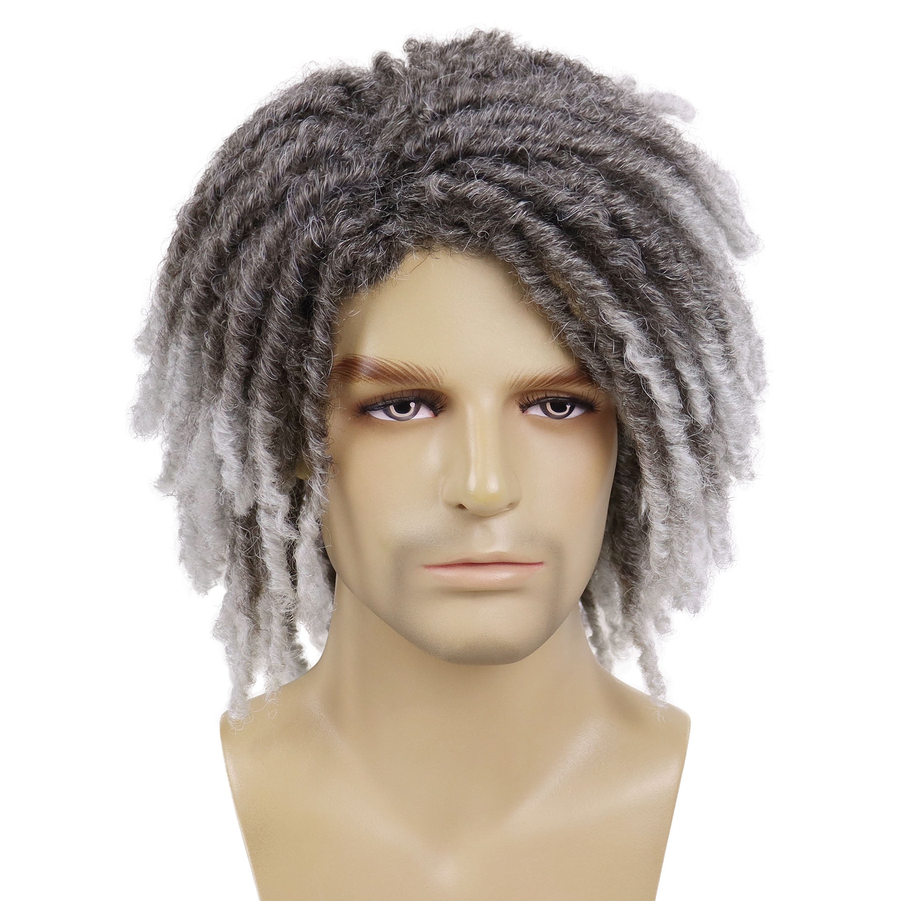 Short  Faux Locs Braided Wig for Man Black ColorTwist Hair Dreadlocks Wig Natural Synthetic Hair Wig with Bangs