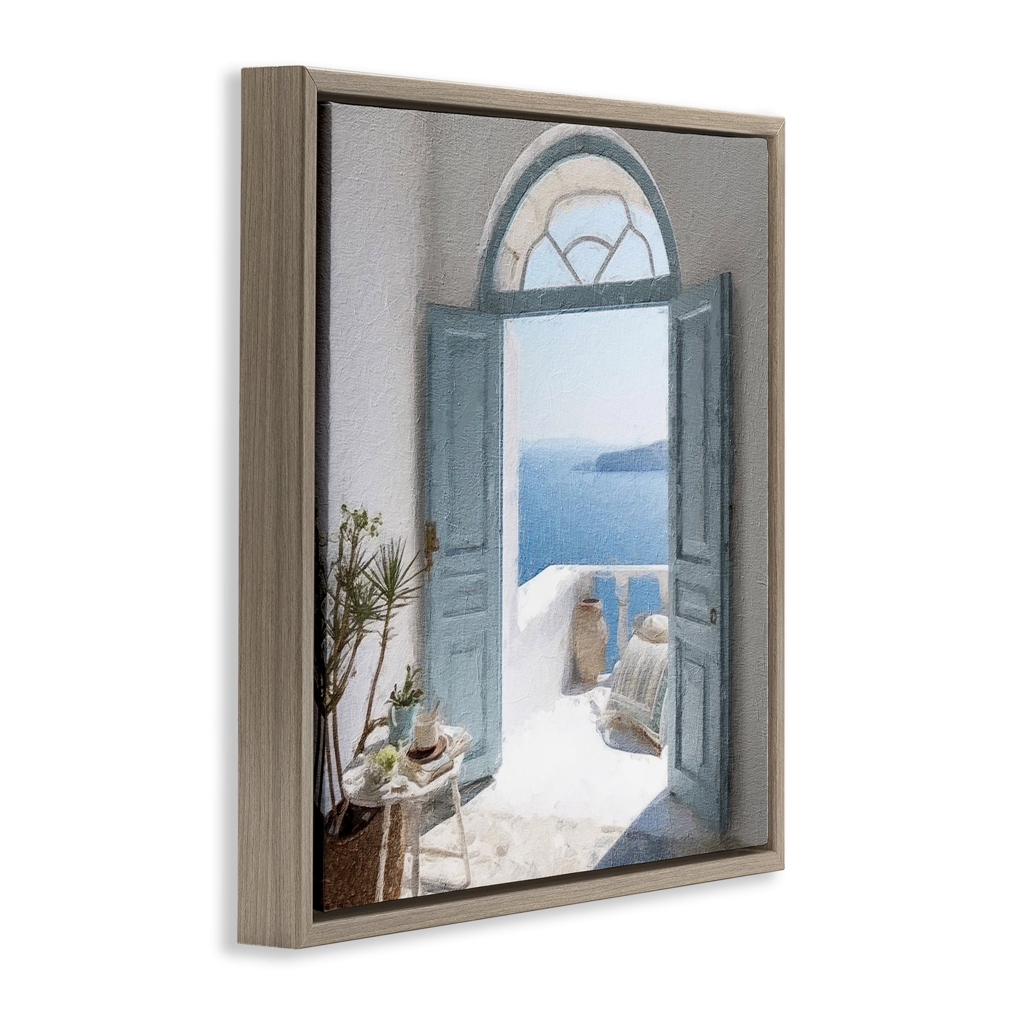 Stupell Industries Open Doorway to Sea Town & City Painting Brown Floater Framed Canvas Art Print Wall Art, 25 x 25