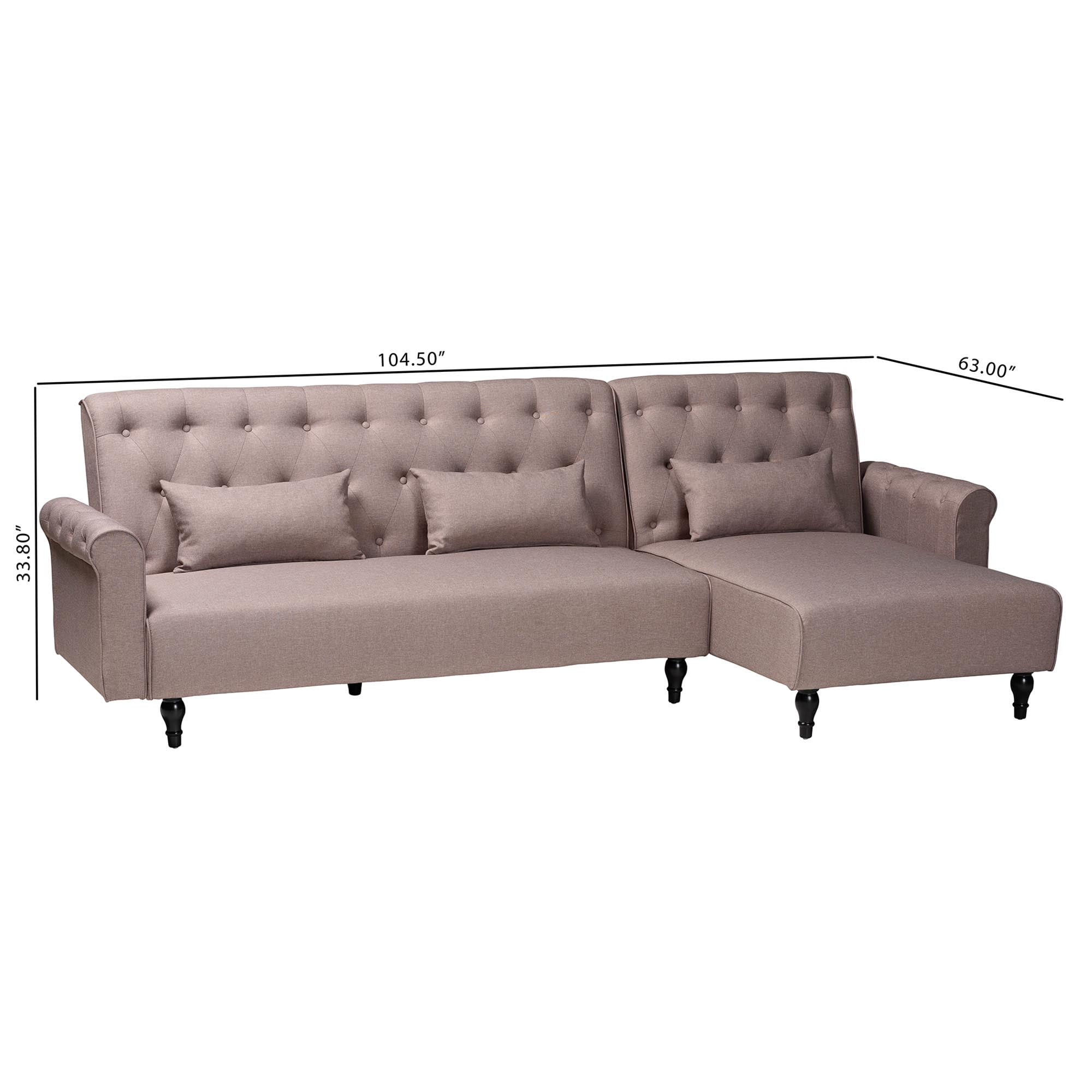 Baxton Studio Chesterfield Retro-Modern Convertible Sleeper Sofa, 104.5" W, Black