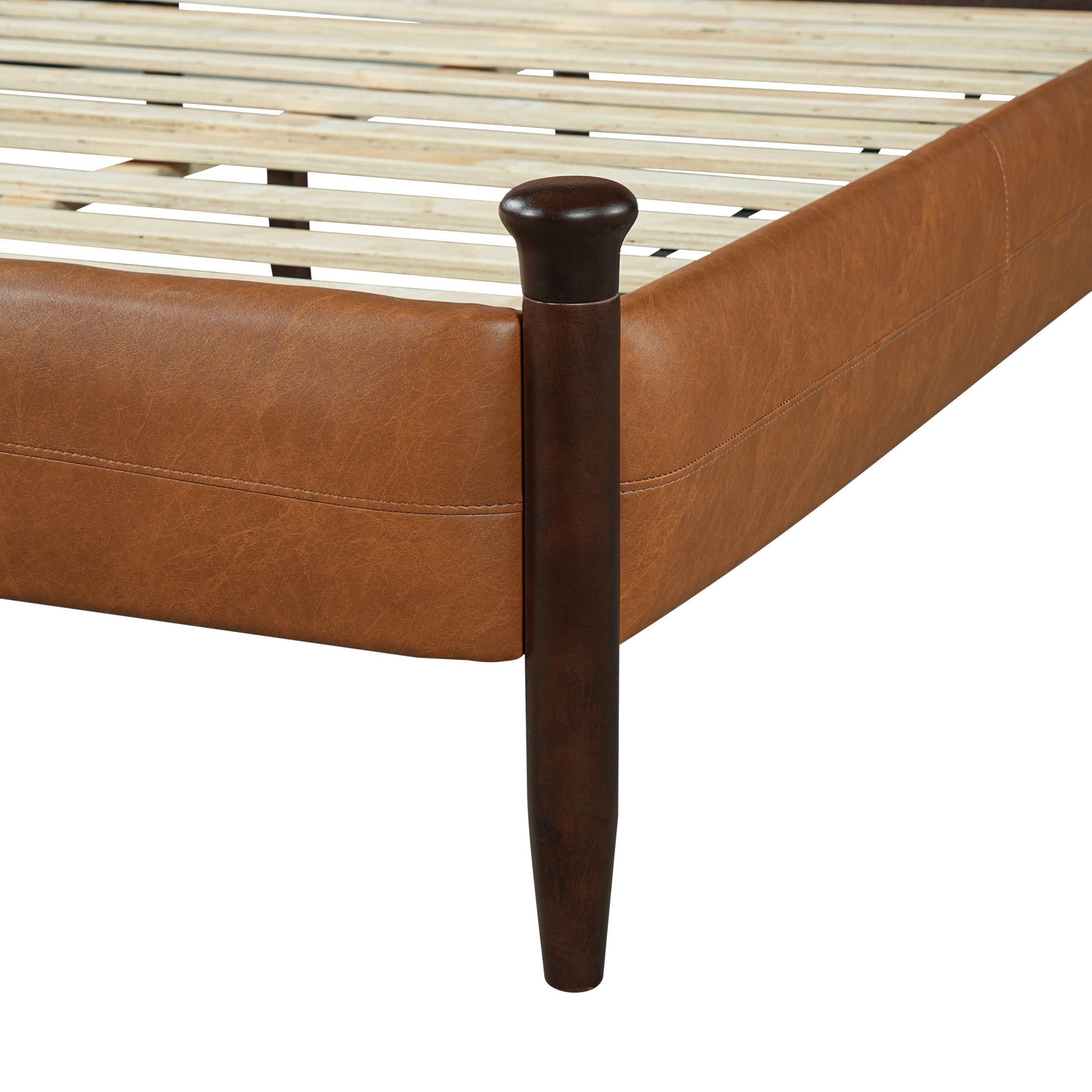 Christopher Knight Home Queen Upholstered Bed Frame with Tufted Headboard, PU Leather, Brown