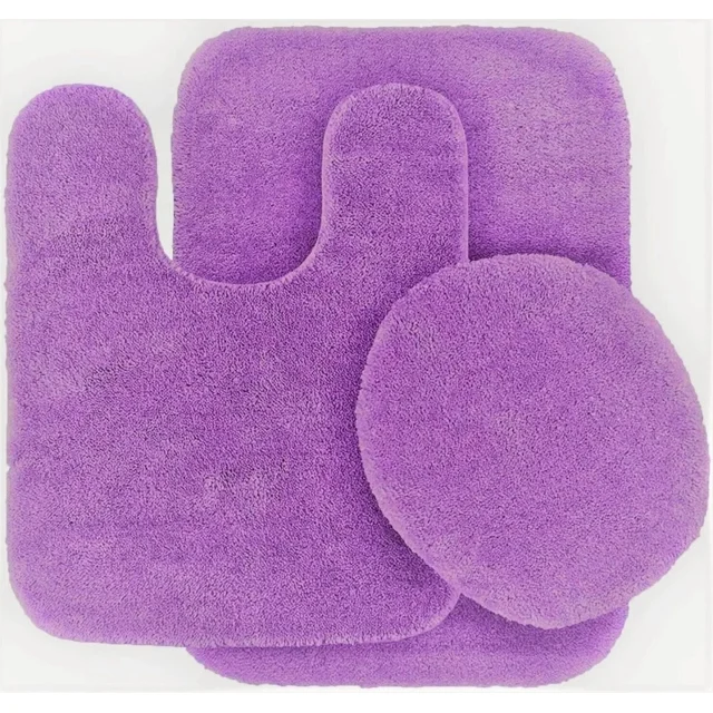 Home Bathroom Décor 3 piece Set Bath Mat #6 Gold Color U-Shaped Contour Rug, Mat and Toilet Lid Cover With Rubber Backing