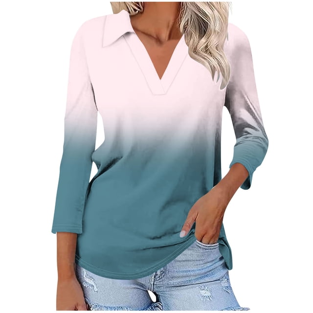 Birdeem Blouses pour Femmes T-Shirt Assorti Col en V Col Rabattu Manches 3/4