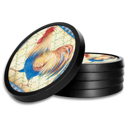 

Silicone Non-Slip Drink Coasters with Removable Printed Absorbent Felt Pad - Set of 4 - Running Rooster