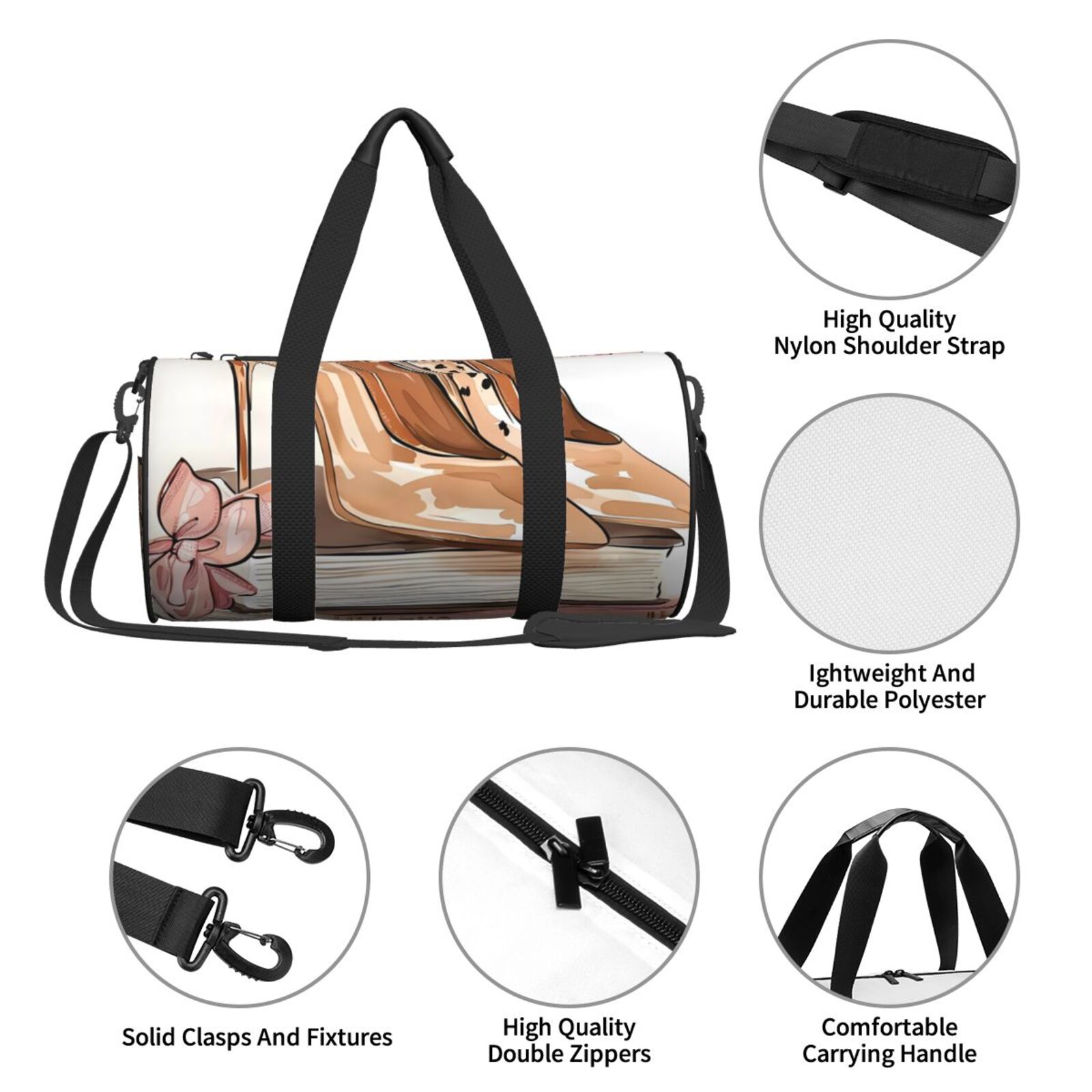 Vsdgher Stylish High Heels On Books 45L Foldable Duffel Bag, Sports Gym Bag,Overnight Bag, Portable Weekender Bag for Airplanes