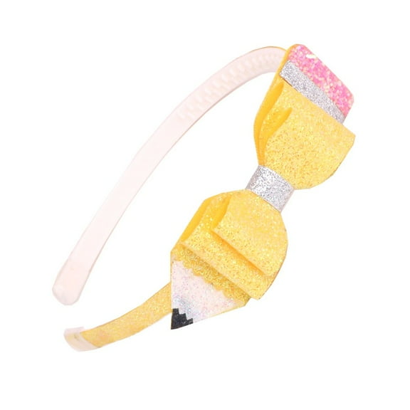 Back to School Headband Yellow Pencil Hair Bands Glitter Pencil Bow Head band Cute School Hair Accessories for Women Girls First Day of School Party Supplies