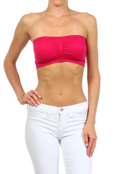 Women's Bandeau Bra Top w/Removable Pads - Red -