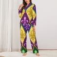thumbnail image 2 of Fotbe Mardi Gras4 Conjunto de Pijama de Manga Larga para Mujer con Estampado, Ropa de Dormir de 2 Piezas, Conjunto de Casa Suave y Cómodo con Bolsillos-Medium, 2 of 7