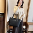 thumbnail image 3 of Bolso de hombro de gran capacidad a la moda para mujer, bolso con asa superior de lino PU (negro), 3 of 4