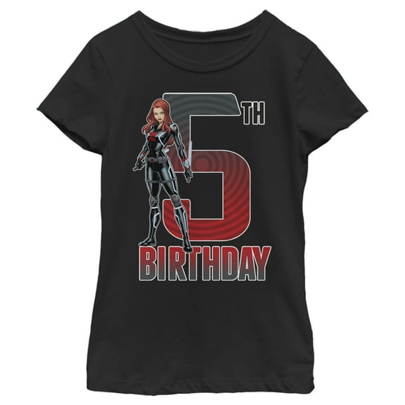 Girl's Marvel Black Widow 5th Birthday  Graphic Tee Black Medium