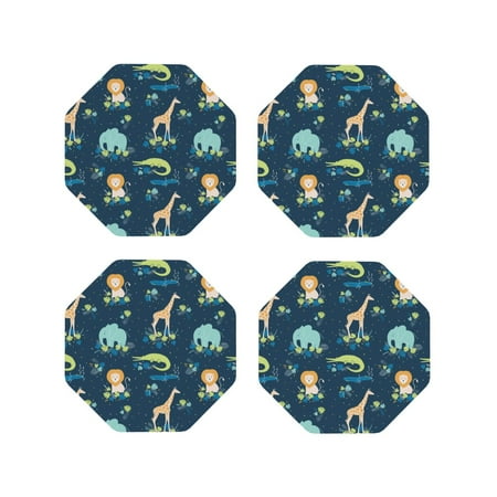 

Matuu Tropical Animals for Cup Coasters Set of 4 Leather Coasters Desk Coasters for Office Measures 4” x 4”-Octagon