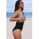 thumbnail image 2 of ABPHQTO Traje de baño sin espalda con cuello halter fruncido y empalme de leopardo para mujer, 2 of 5