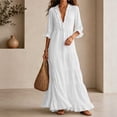 thumbnail image 2 of HVOBTTY Womens Maxi Dress Deep V Neck Ruffle 3/4 Sleeve red Solid Color Long Romantic, 2 of 5