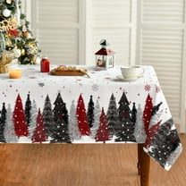 Christmas Tablecloth 60x60 Inch Square, Christmas Trees Red Black Washable Seasonal Table Cover for Party Picnic Dinner Decor