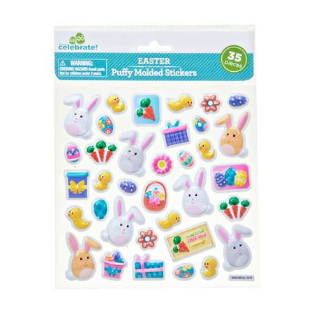 Way To Celebrate Easter Puffy Molded Stickers, 35 Count