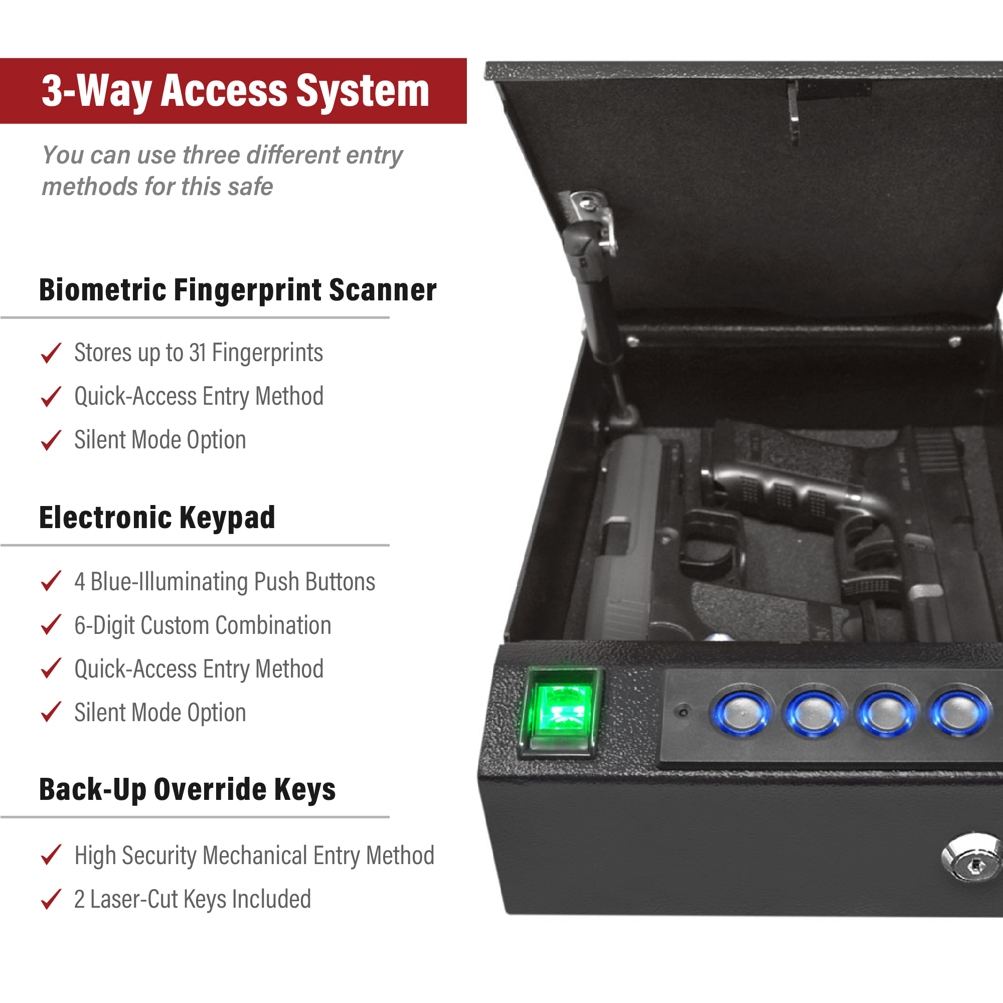 Stealth Top Vault TV1 Top Opening Biometric Quick Access Finger Print Gun Safe, Pistol Safe, Handgun Safe
