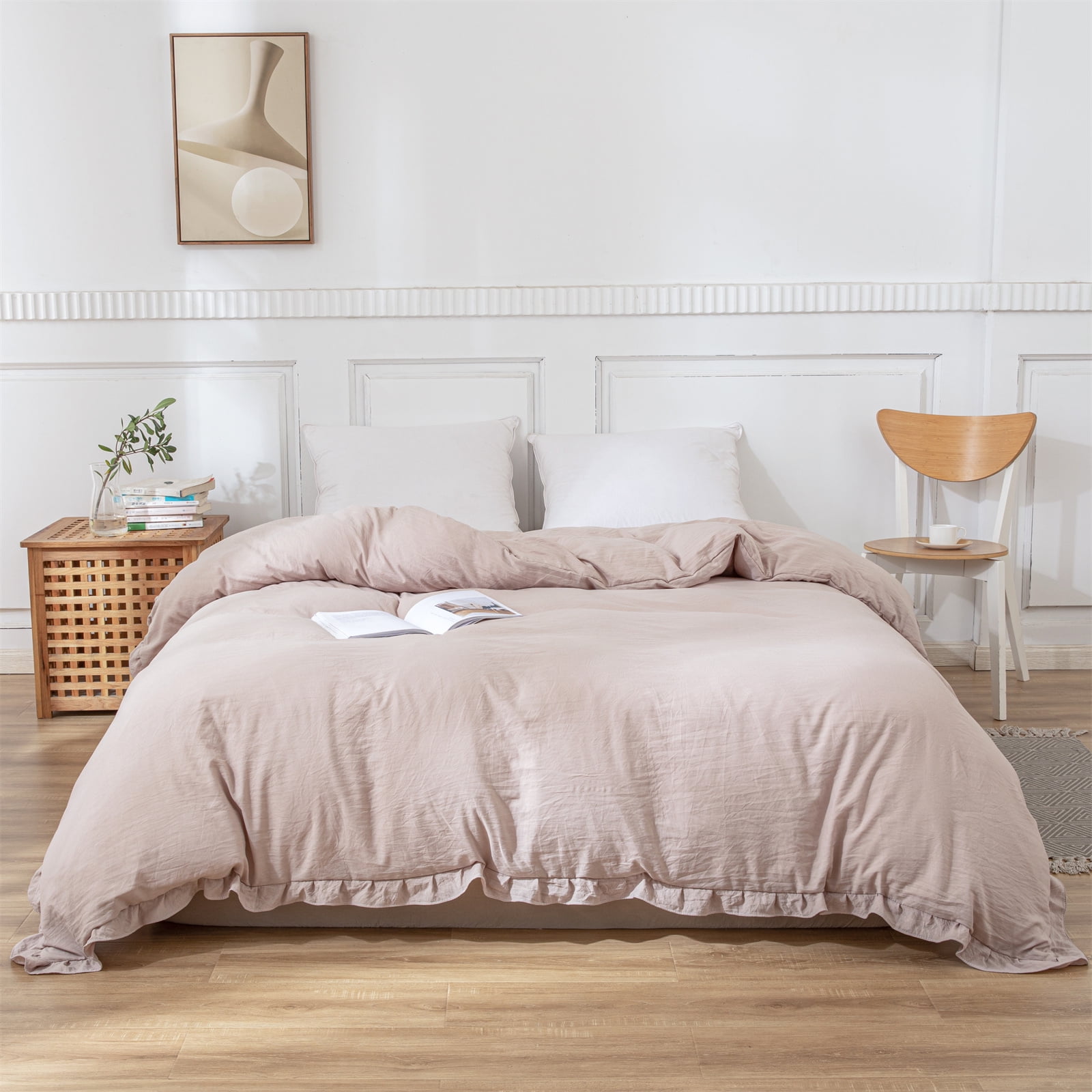Move Over Taupe Ruffle Duvet Cover Twin Only Soft Washed Microfiber ...