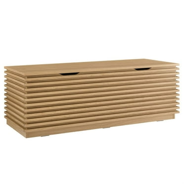 Mid-Century Style Render Storage Bench with Vintage Slatted Detail - 47"