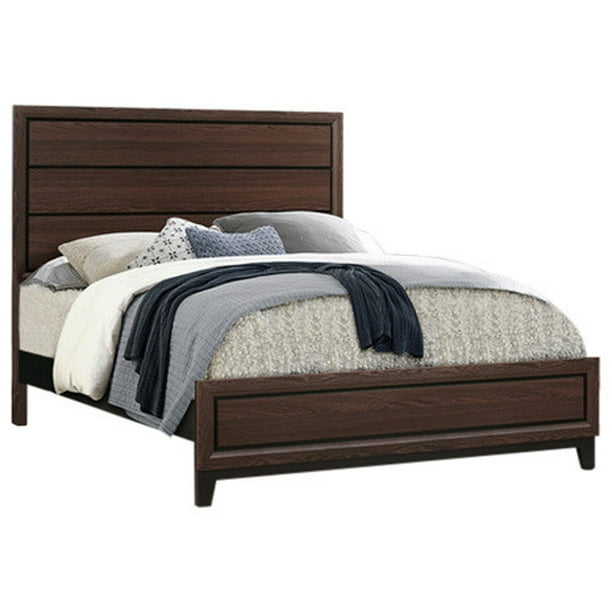 Asheville Panel Bed, King, Brown Wood, Modern (Headboard, Footboard