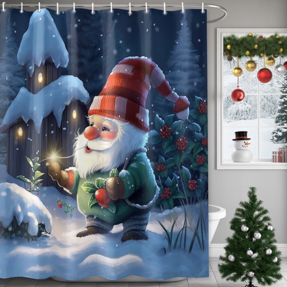 Shower Curtains for Bathroom-36"x72",Christmas Forest Gnome Waterproof Bath Curtain Grommet Shower Curtain Set with Hooks,