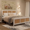 thumbnail image 1 of King size bohemian rattan platform marco de cama: metal slats support, no box spring, noise-free, con estilizado para cabecero, 1 of 6