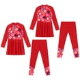 thumbnail image 5 of iiniim Girls 2Pcs Beach Surfing Bathing Suit Rashguard Swimsuit Kids Long Sleeve Swim Dress Pants Red 14, 5 of 7